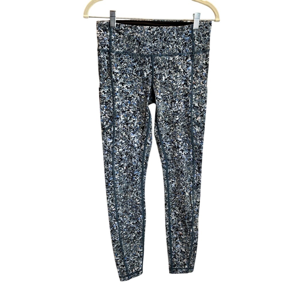 Lululemon Speed Tights V (SeaWheeze) Very Rare‎ Blue & White Waist 28"
